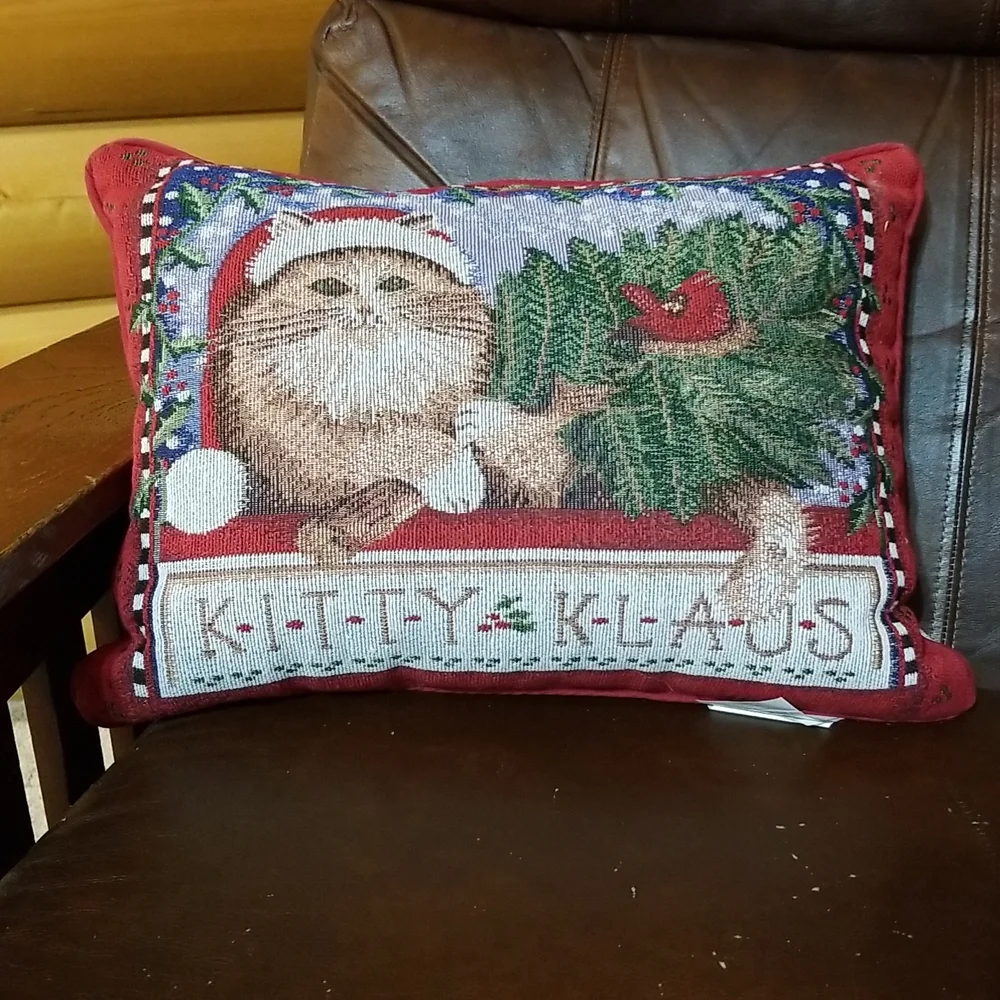 Kitty Klaus tapestry pillow